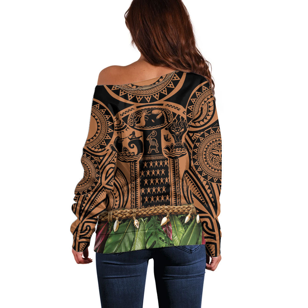 Polynesia Maui Tattoo Inspired Off Shoulder Sweater Tropical Leaf Skirt Costume
