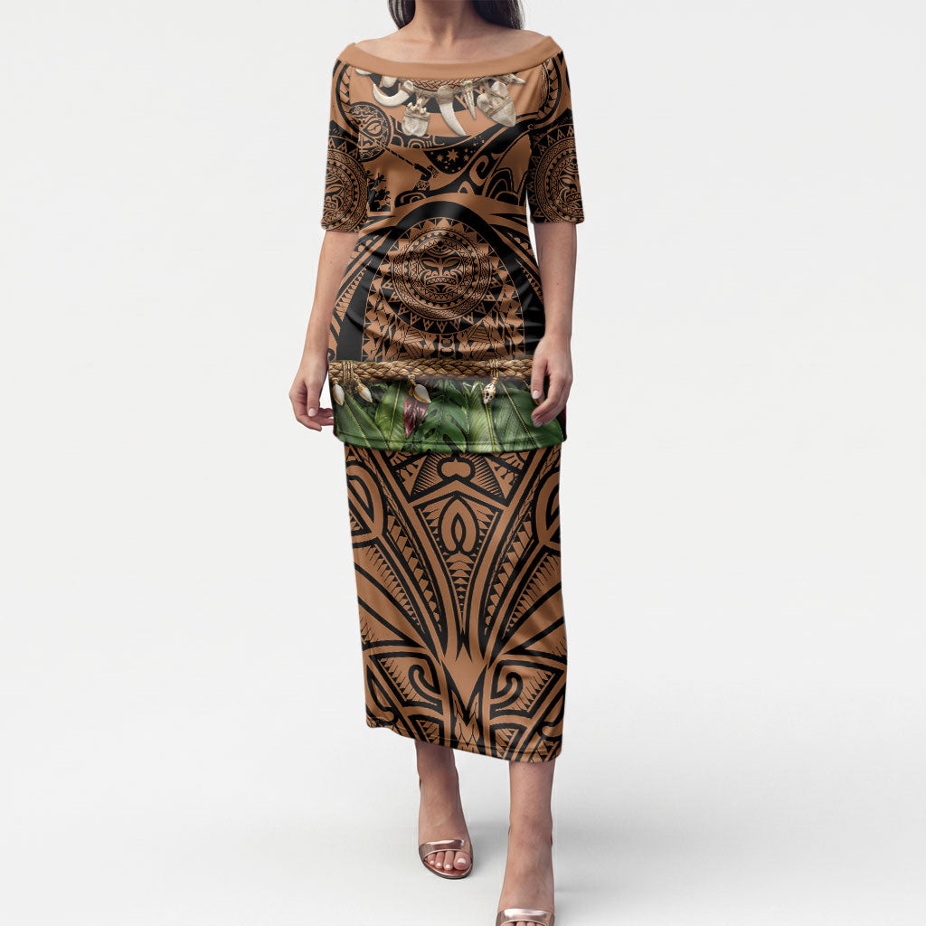 Polynesia Maui Tattoo Inspired Puletasi Tropical Leaf Skirt Costume
