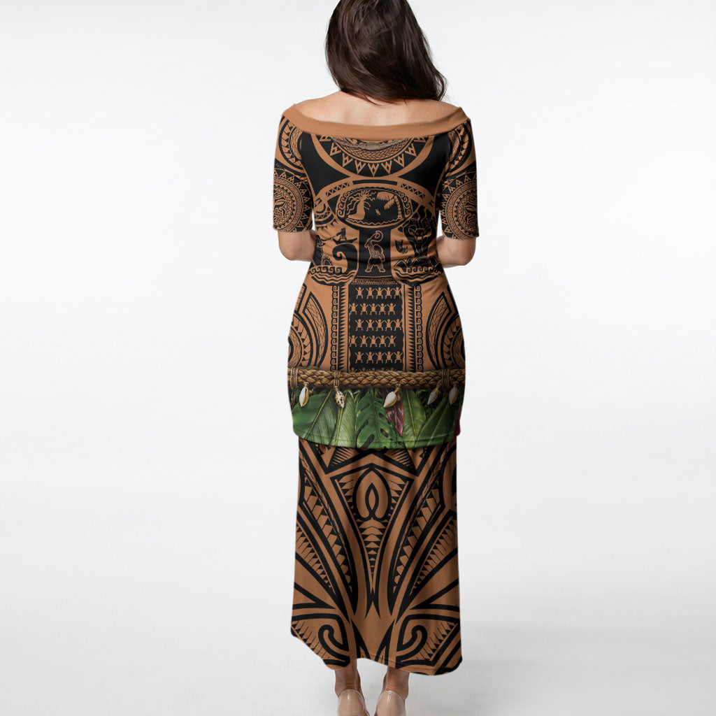 Polynesia Maui Tattoo Inspired Puletasi Tropical Leaf Skirt Costume