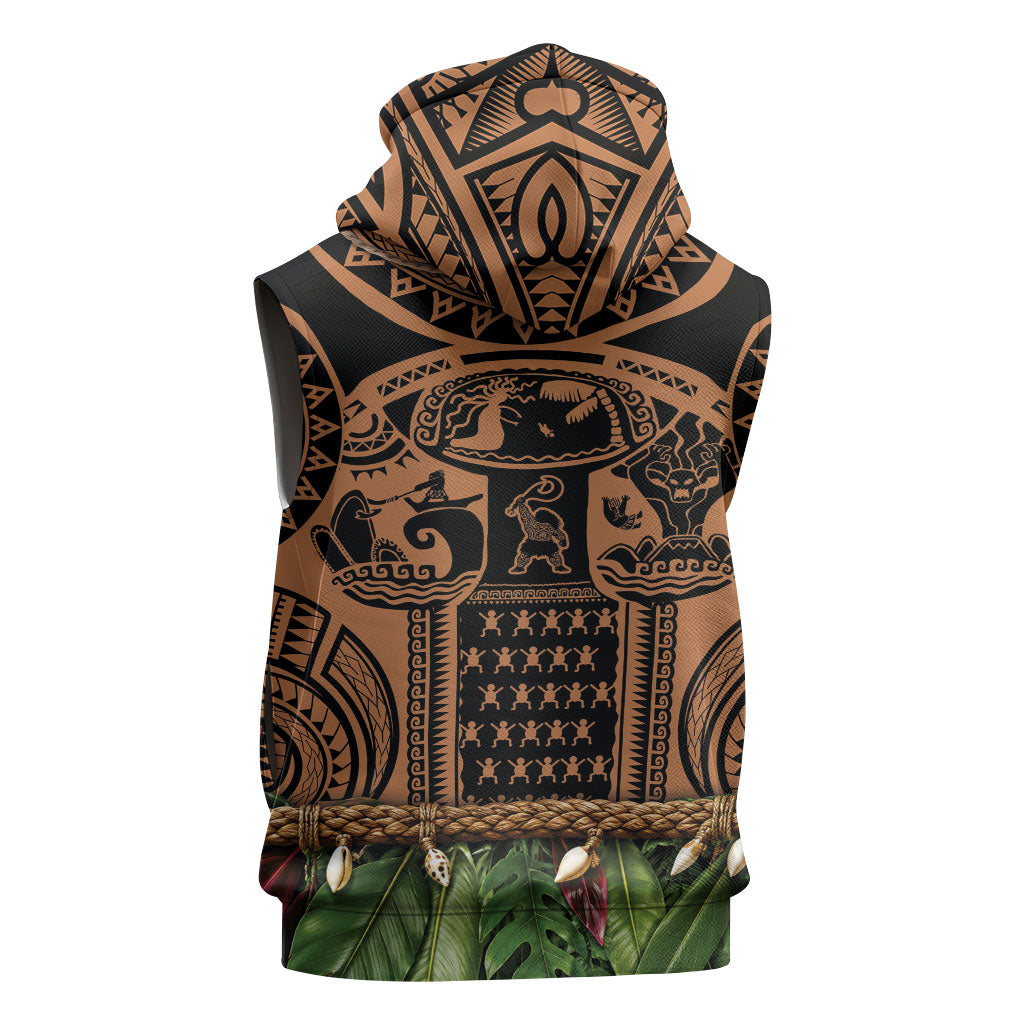 Polynesia Maui Tattoo Inspired Sleeveless Zip Hoodie Tropical Leaf Skirt Costume