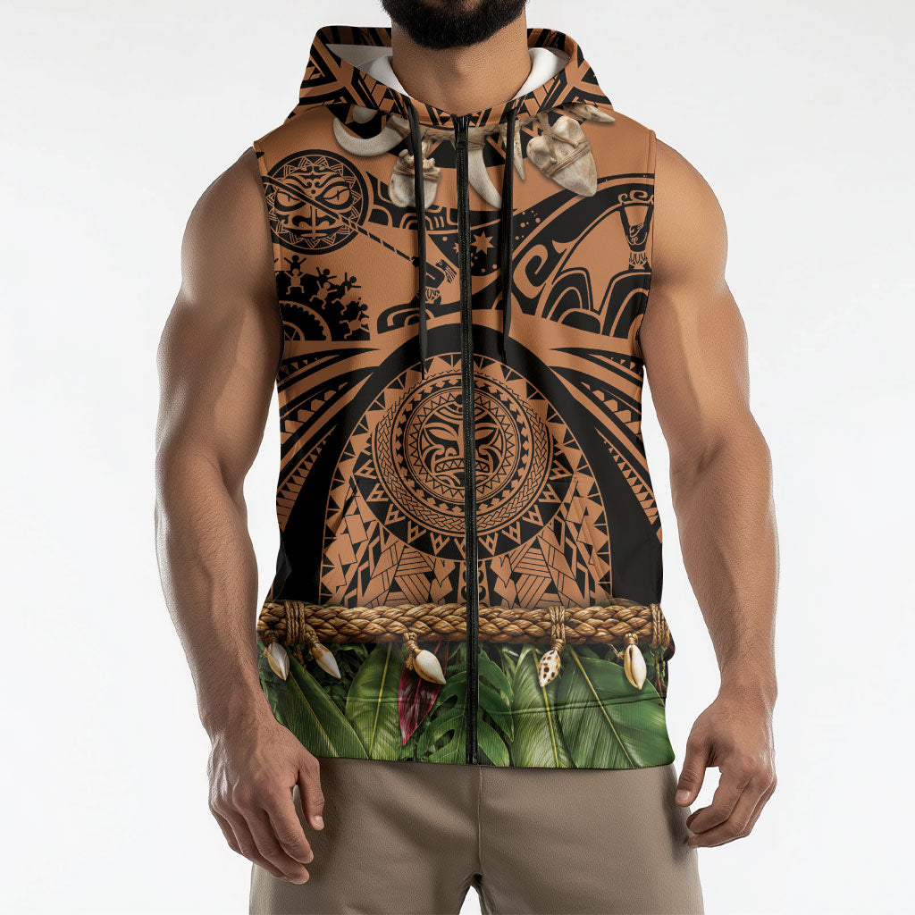 Polynesia Maui Tattoo Inspired Sleeveless Zip Hoodie Tropical Leaf Skirt Costume