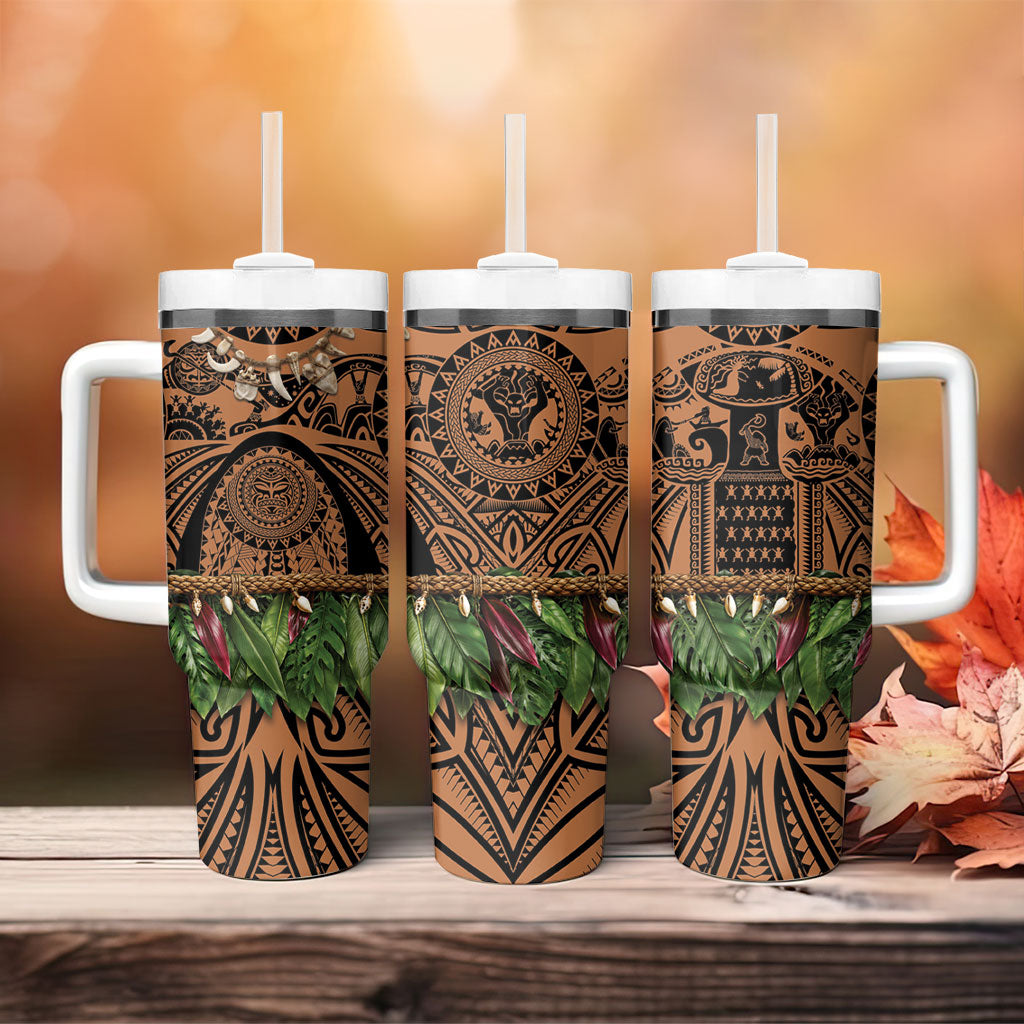 Polynesia Maui Tattoo Inspired Tumbler With Handle Tropical Leaf Skirt Costume