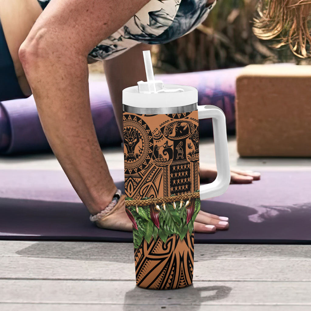 Polynesia Maui Tattoo Inspired Tumbler With Handle Tropical Leaf Skirt Costume