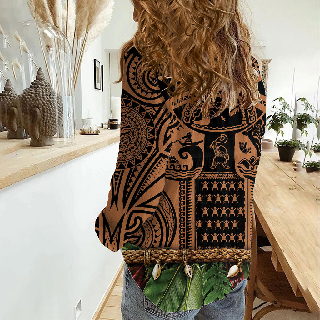 Polynesia Maui Tattoo Inspired Women Casual Shirt Tropical Leaf Skirt Costume