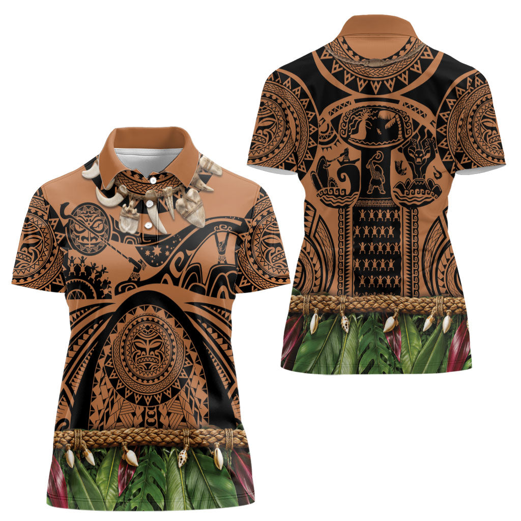 Polynesia Maui Tattoo Inspired Women Polo Shirt Tropical Leaf Skirt Costume