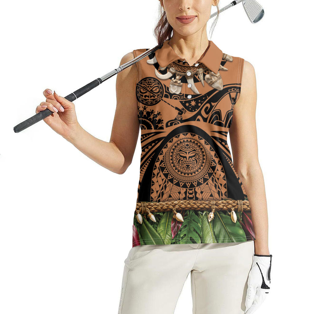 Polynesia Maui Tattoo Inspired Women Sleeveless Polo Shirt Tropical Leaf Skirt Costume