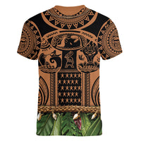 Polynesia Maui Tattoo Inspired Women V-Neck T-Shirt Tropical Leaf Skirt Costume