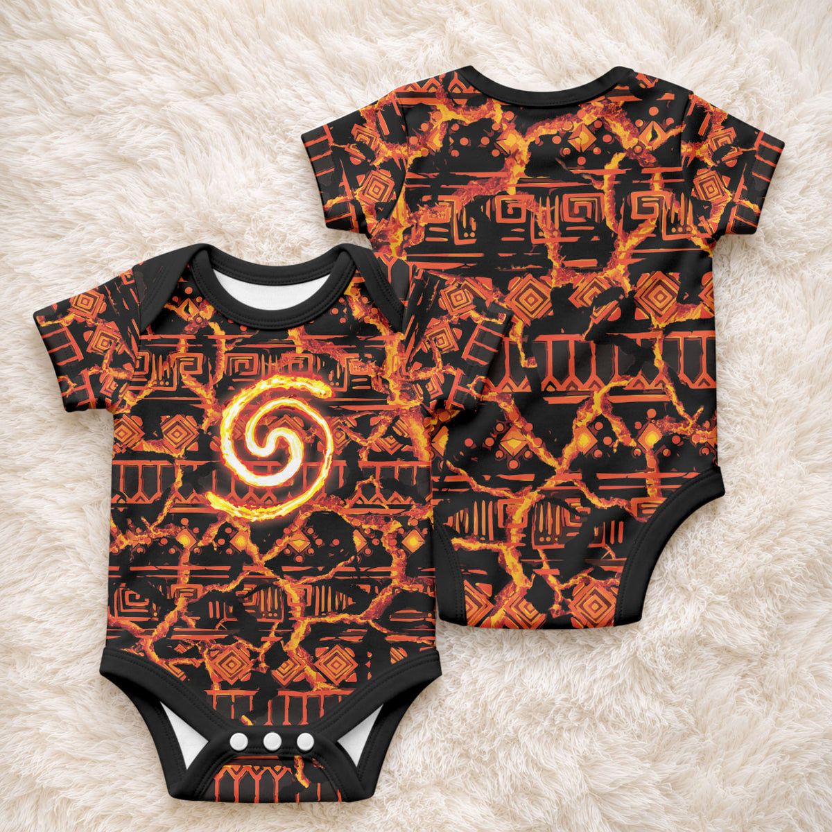 Polynesia Lava Monster Cosplay Baby Onesie Fiery Glowing Volcano Crack Pattern