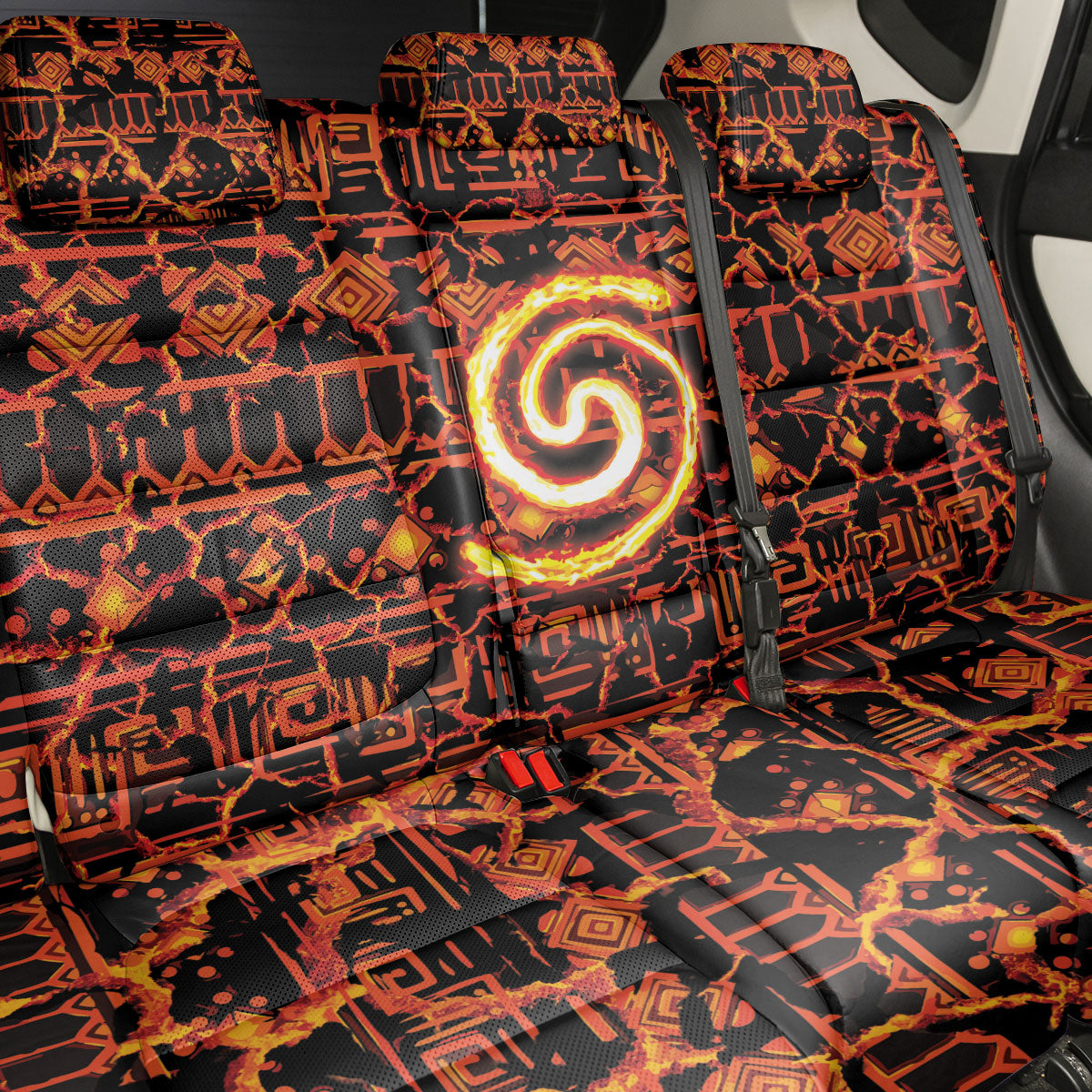 Polynesia Lava Monster Cosplay Back Car Seat Cover Fiery Glowing Volcano Crack Pattern