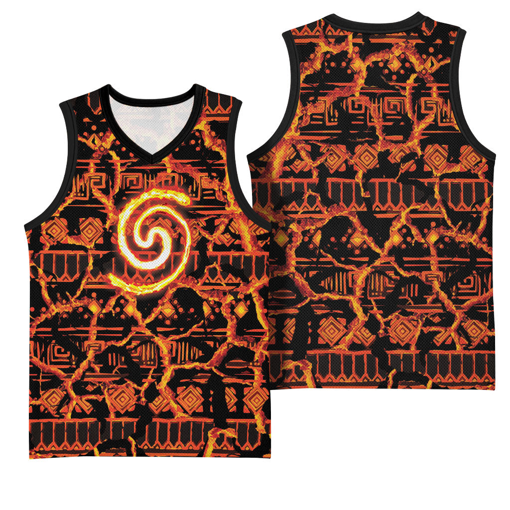 Polynesia Lava Monster Cosplay Basketball Jersey Fiery Glowing Volcano Crack Pattern