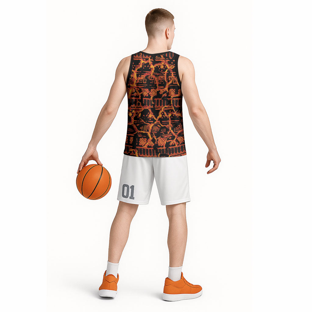 Polynesia Lava Monster Cosplay Basketball Jersey Fiery Glowing Volcano Crack Pattern