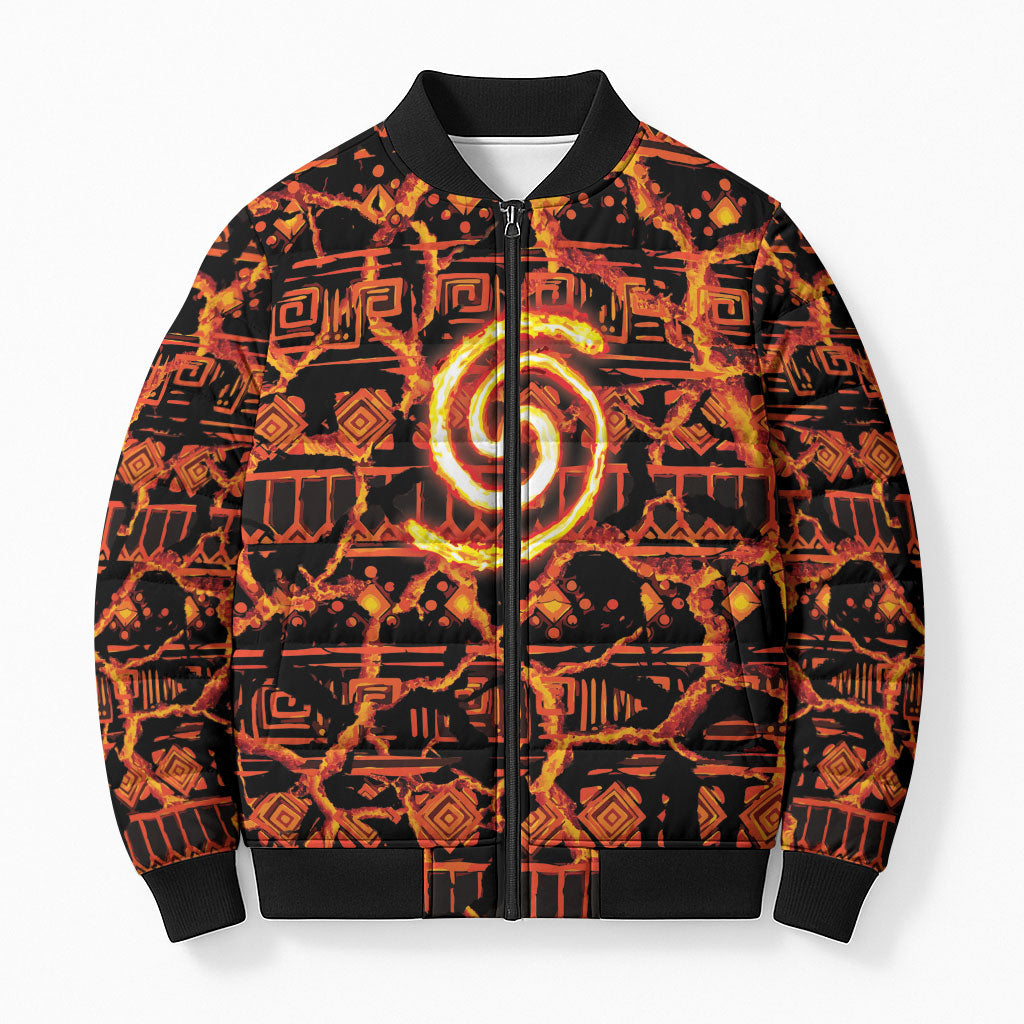 Polynesia Lava Monster Cosplay Bomber Puffer Jacket Fiery Glowing Volcano Crack Pattern