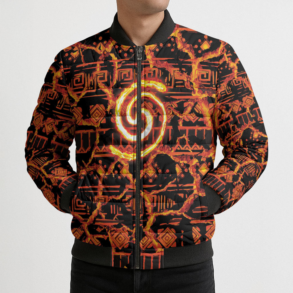 Polynesia Lava Monster Cosplay Bomber Puffer Jacket Fiery Glowing Volcano Crack Pattern