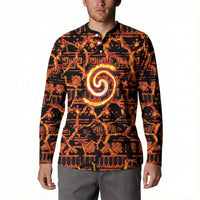 Polynesia Lava Monster Cosplay Button Sweatshirt Fiery Glowing Volcano Crack Pattern