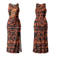 Polynesia Lava Monster Cosplay Couples Matching Tank Maxi Dress and Long Sleeve Button Shirt Fiery Glowing Volcano Crack Pattern