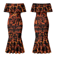 Polynesia Lava Monster Cosplay Family Matching Mermaid Dress and Hawaiian Shirt Fiery Glowing Volcano Crack Pattern