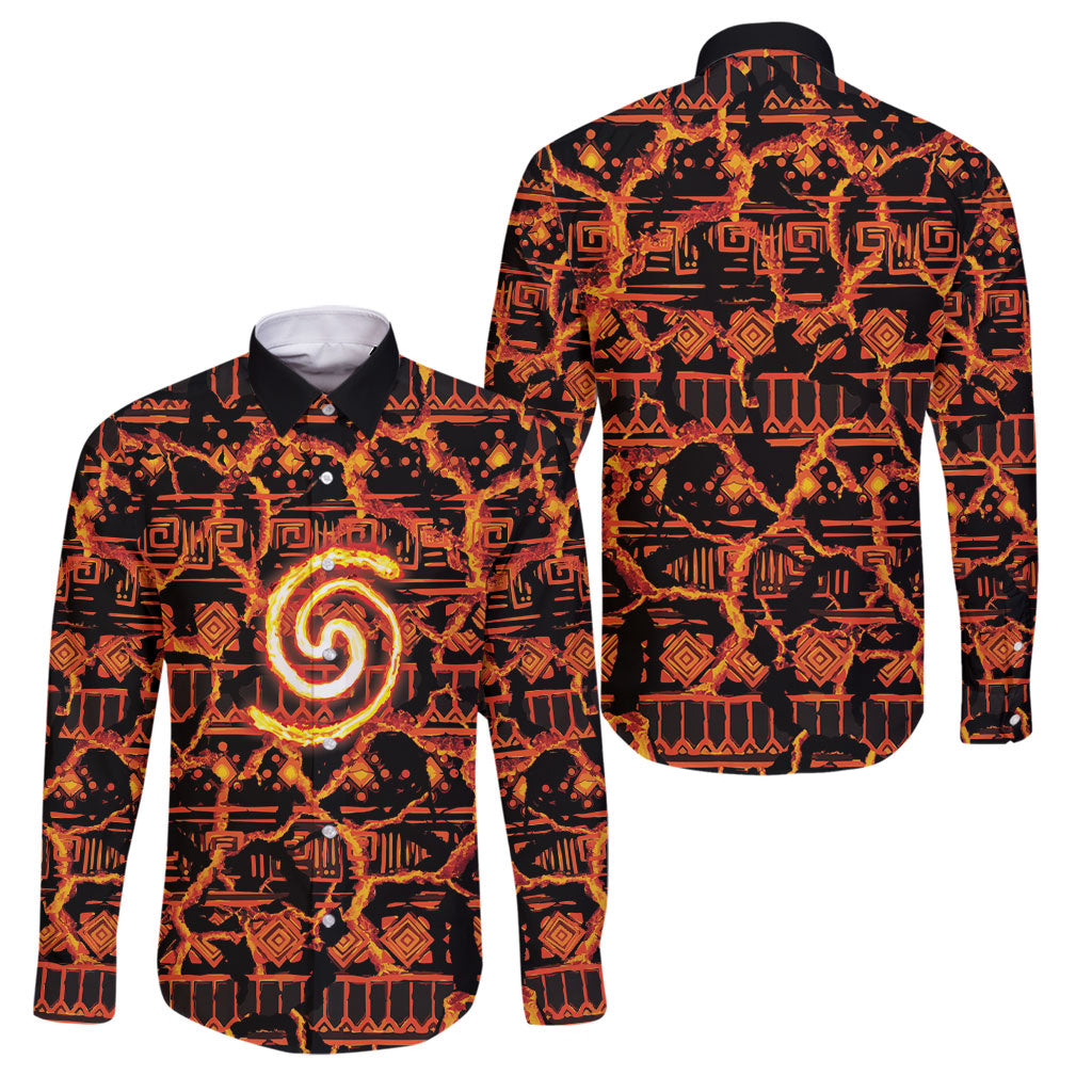 Polynesia Lava Monster Cosplay Family Matching Mermaid Dress and Hawaiian Shirt Fiery Glowing Volcano Crack Pattern