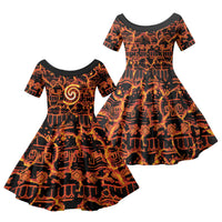 Polynesia Lava Monster Cosplay Family Matching Mermaid Dress and Hawaiian Shirt Fiery Glowing Volcano Crack Pattern