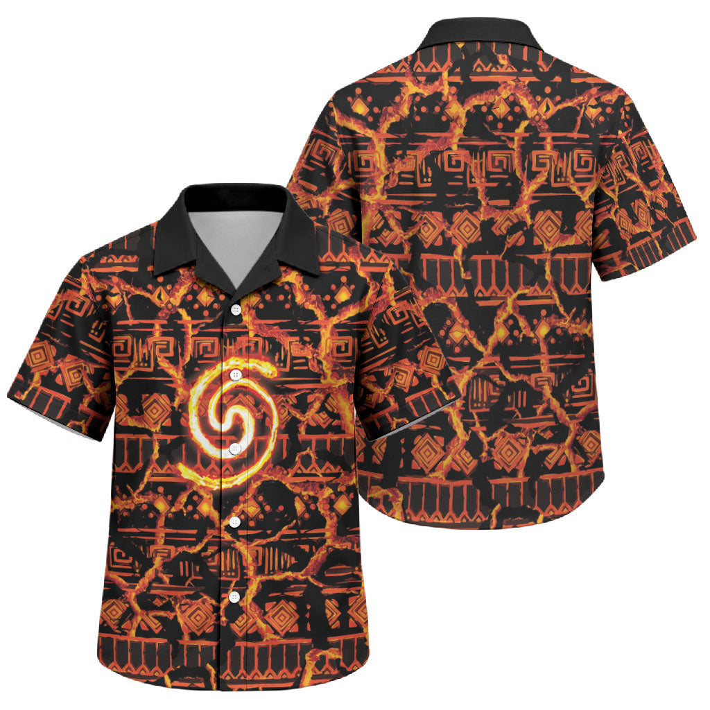 Polynesia Lava Monster Cosplay Family Matching Mermaid Dress and Hawaiian Shirt Fiery Glowing Volcano Crack Pattern