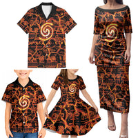 Polynesia Lava Monster Cosplay Family Matching Puletasi and Hawaiian Shirt Fiery Glowing Volcano Crack Pattern