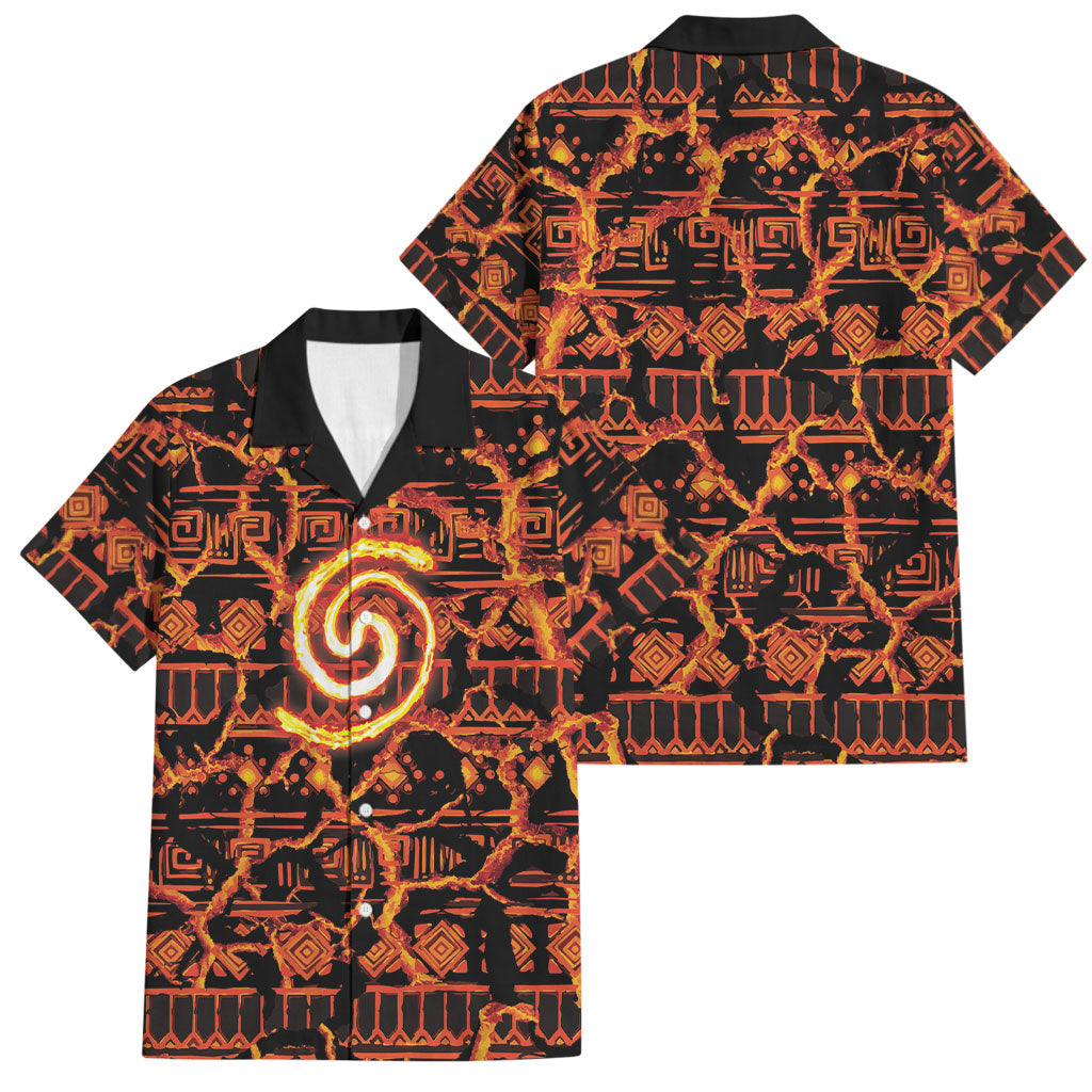 Polynesia Lava Monster Cosplay Family Matching Puletasi and Hawaiian Shirt Fiery Glowing Volcano Crack Pattern