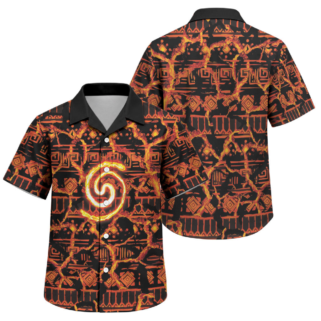 Polynesia Lava Monster Cosplay Family Matching Puletasi and Hawaiian Shirt Fiery Glowing Volcano Crack Pattern