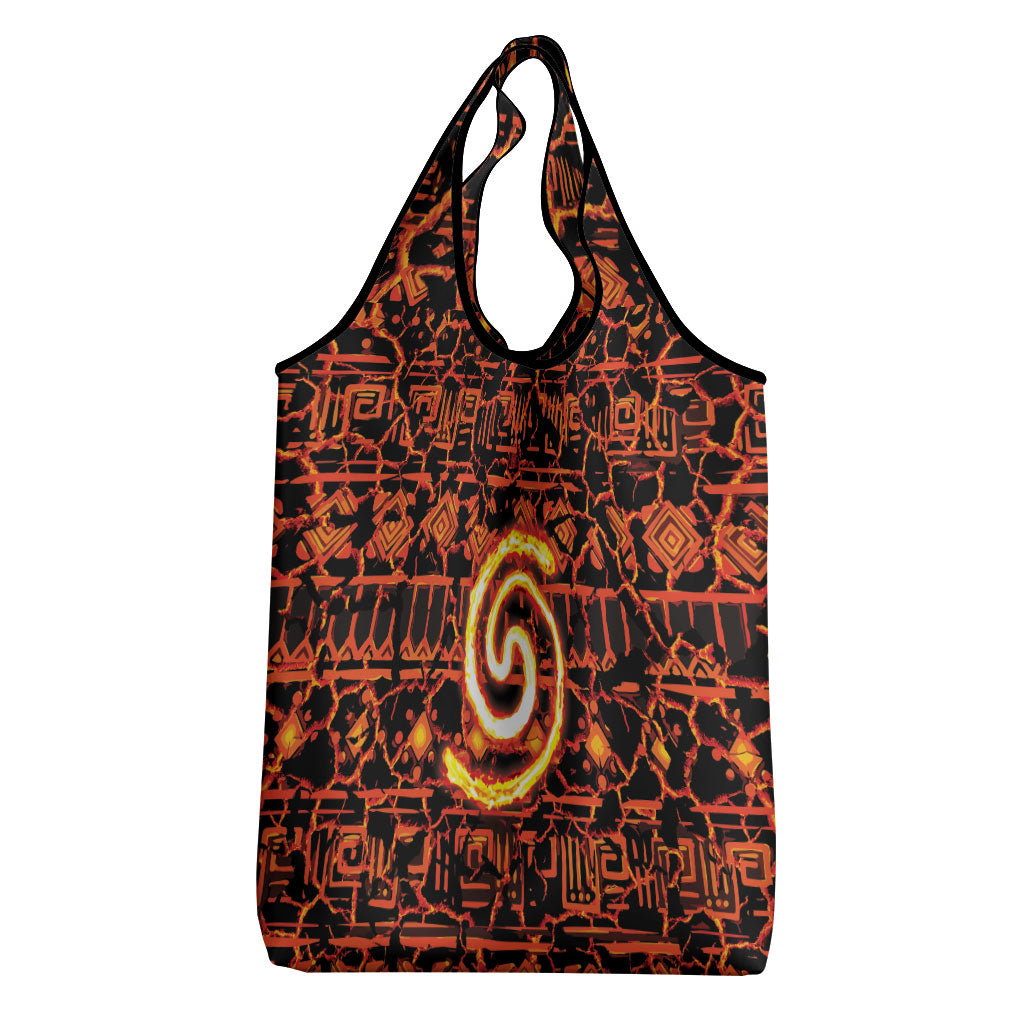 Polynesia Lava Monster Cosplay Grocery Bag Fiery Glowing Volcano Crack Pattern