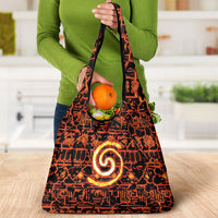 Polynesia Lava Monster Cosplay Grocery Bag Fiery Glowing Volcano Crack Pattern