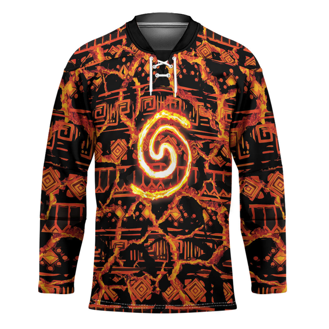 Polynesia Lava Monster Cosplay Hockey Jersey Fiery Glowing Volcano Crack Pattern