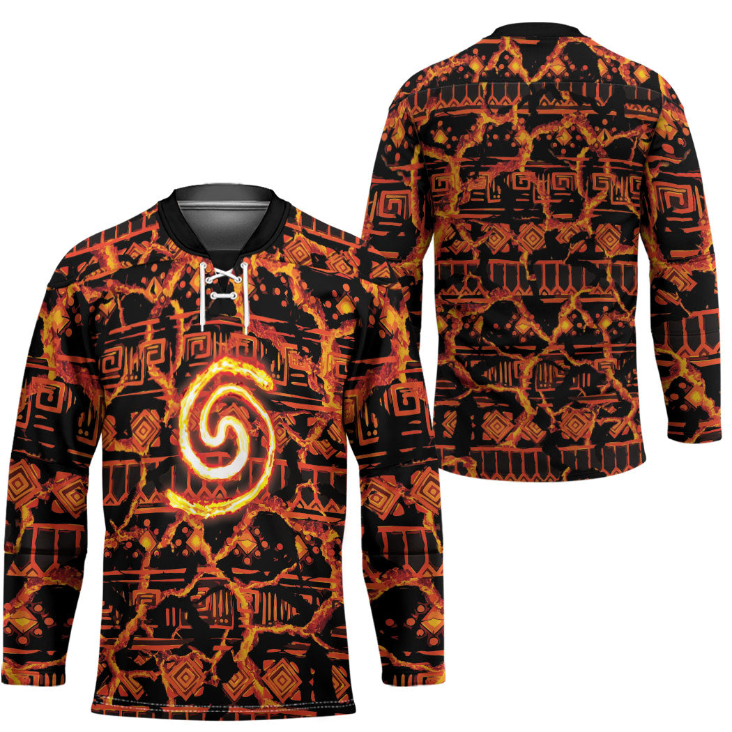 Polynesia Lava Monster Cosplay Hockey Jersey Fiery Glowing Volcano Crack Pattern