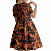Polynesia Lava Monster Cosplay Kid Short Sleeve Dress Fiery Glowing Volcano Crack Pattern