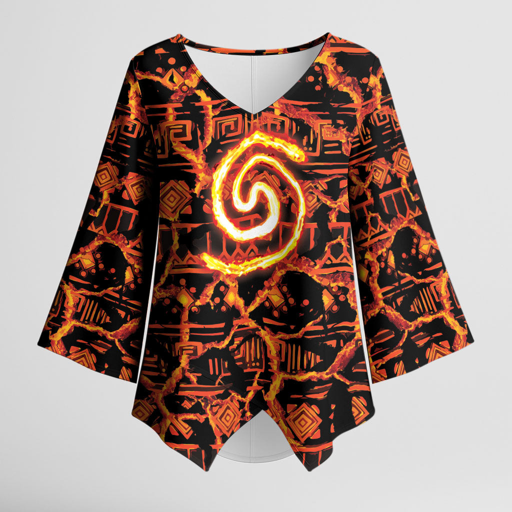 Polynesia Lava Monster Cosplay Kimono Sleeve Blouse Fiery Glowing Volcano Crack Pattern