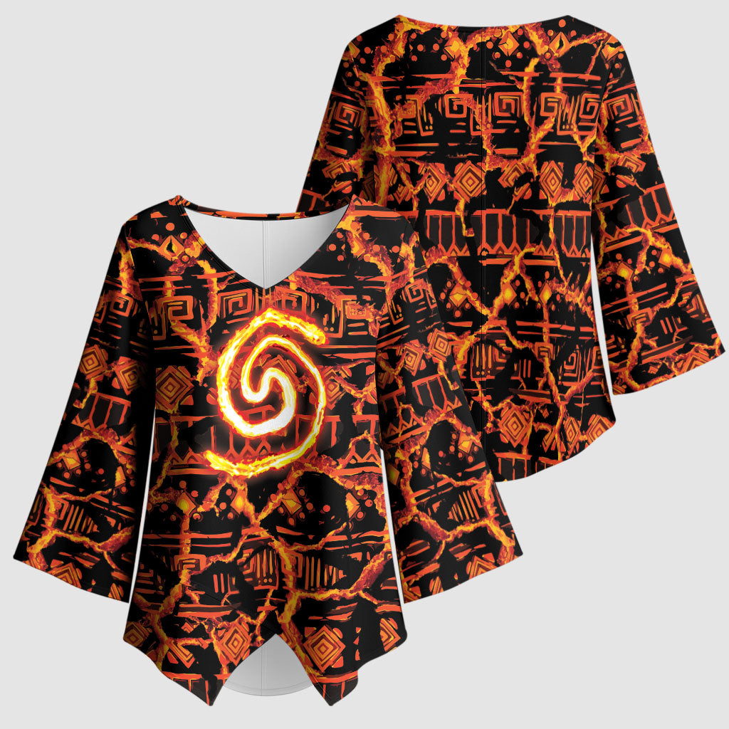 Polynesia Lava Monster Cosplay Kimono Sleeve Blouse Fiery Glowing Volcano Crack Pattern