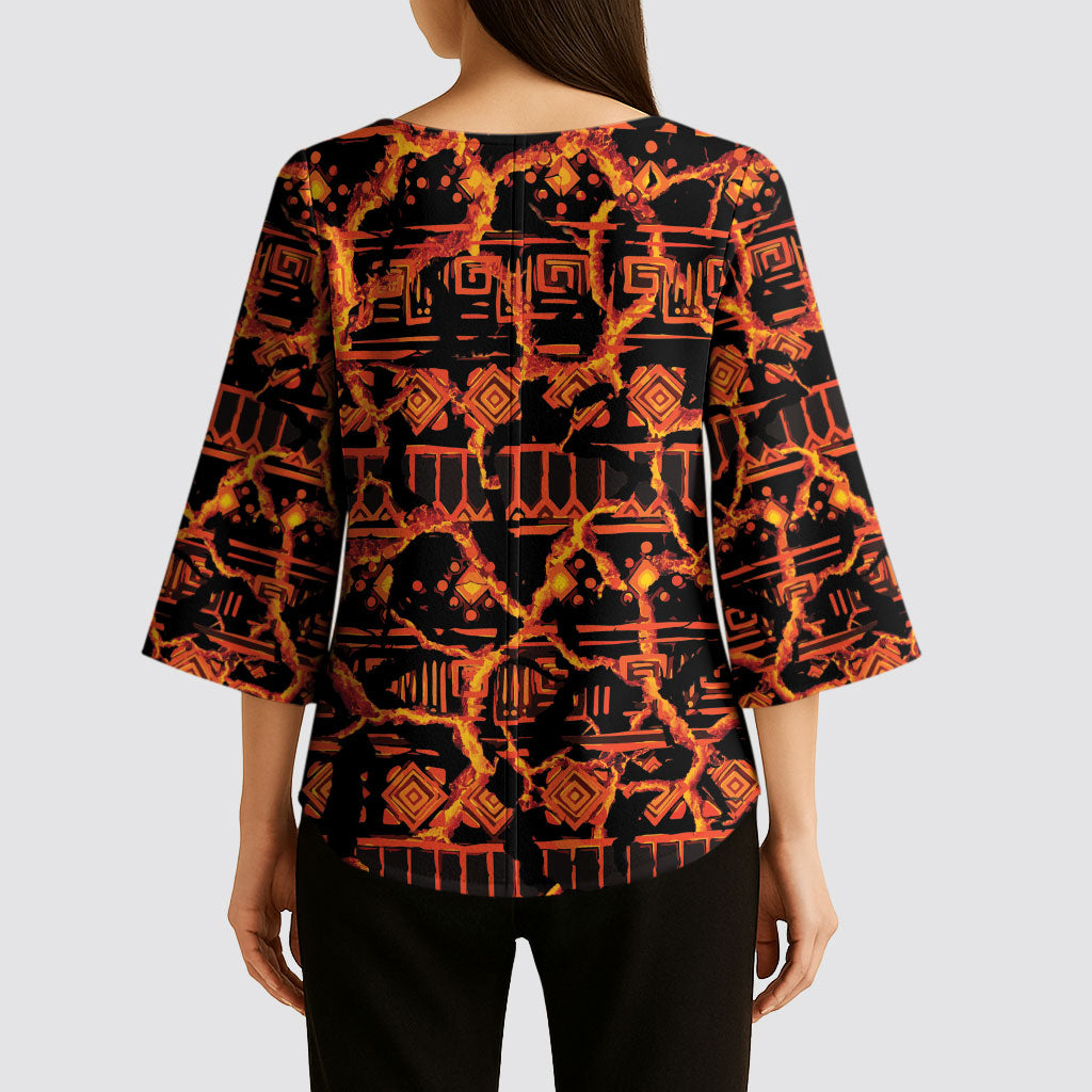 Polynesia Lava Monster Cosplay Kimono Sleeve Blouse Fiery Glowing Volcano Crack Pattern
