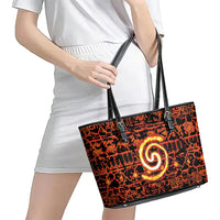 Polynesia Lava Monster Cosplay Leather Tote Bag Fiery Glowing Volcano Crack Pattern