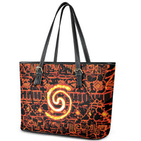 Polynesia Lava Monster Cosplay Leather Tote Bag Fiery Glowing Volcano Crack Pattern