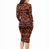 Polynesia Lava Monster Cosplay Long Sleeve Bodycon Dress Fiery Glowing Volcano Crack Pattern