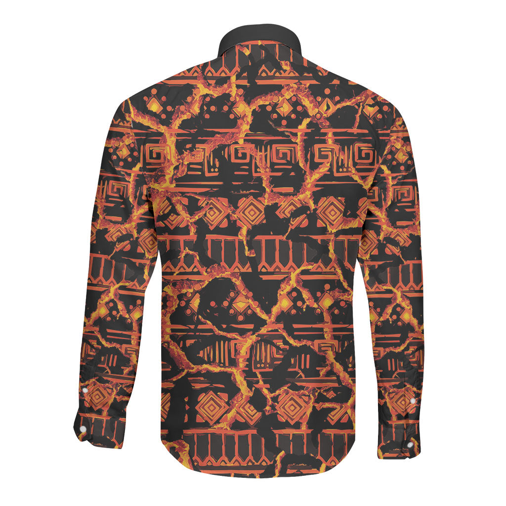 Polynesia Lava Monster Cosplay Long Sleeve Button Shirt Fiery Glowing Volcano Crack Pattern