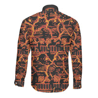 Polynesia Lava Monster Cosplay Long Sleeve Button Shirt Fiery Glowing Volcano Crack Pattern