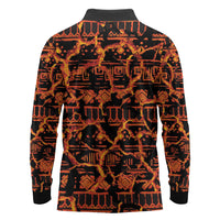 Polynesia Lava Monster Cosplay Long Sleeve Polo Shirt Fiery Glowing Volcano Crack Pattern