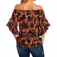 Polynesia Lava Monster Cosplay Off Shoulder Wrap Waist Top Fiery Glowing Volcano Crack Pattern