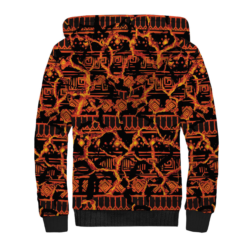 Polynesia Lava Monster Cosplay Sherpa Hoodie Fiery Glowing Volcano Crack Pattern