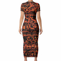 Polynesia Lava Monster Cosplay Short Sleeve Bodycon Dress Fiery Glowing Volcano Crack Pattern