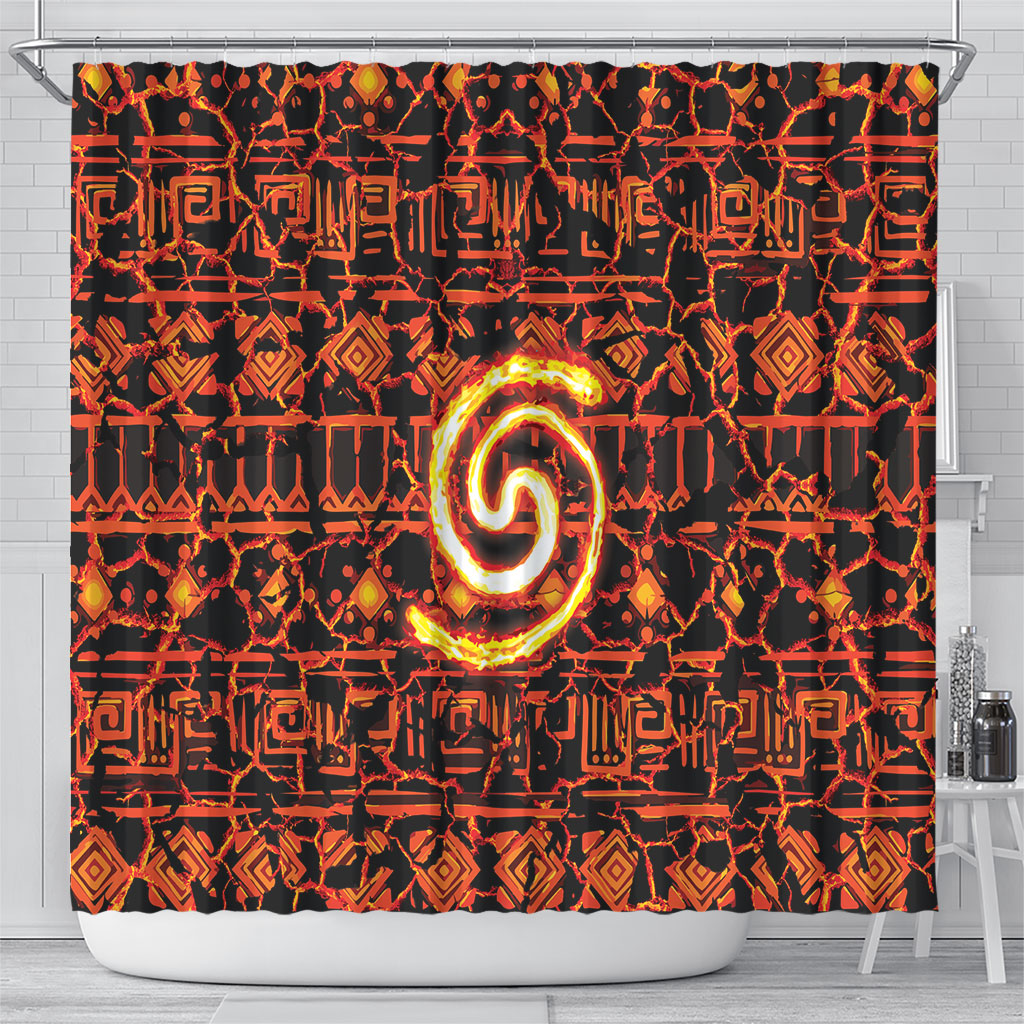 Polynesia Lava Monster Cosplay Shower Curtain Fiery Glowing Volcano Crack Pattern