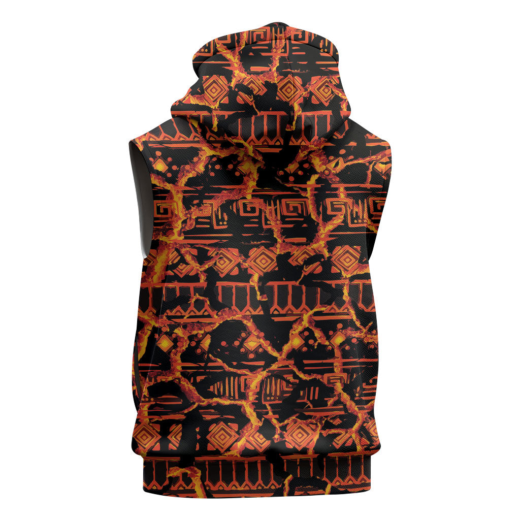 Polynesia Lava Monster Cosplay Sleeveless Hoodie Fiery Glowing Volcano Crack Pattern
