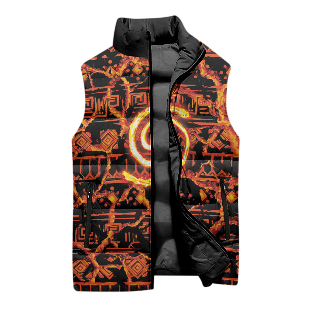 Polynesia Lava Monster Cosplay Sleeveless Puffer Jacket Fiery Glowing Volcano Crack Pattern