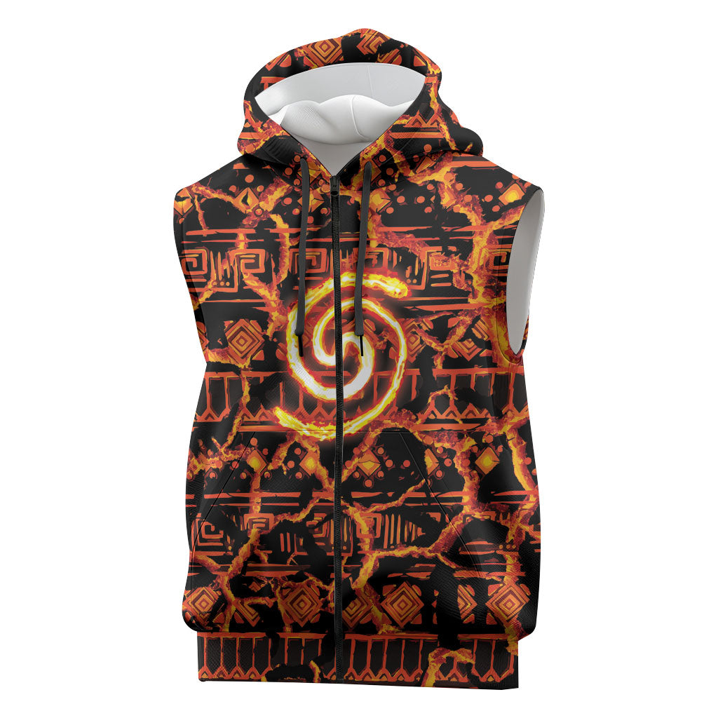 Polynesia Lava Monster Cosplay Sleeveless Zip Hoodie Fiery Glowing Volcano Crack Pattern