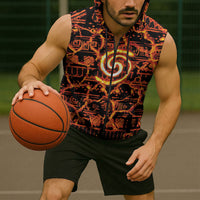 Polynesia Lava Monster Cosplay Sleeveless Zip Hoodie Fiery Glowing Volcano Crack Pattern