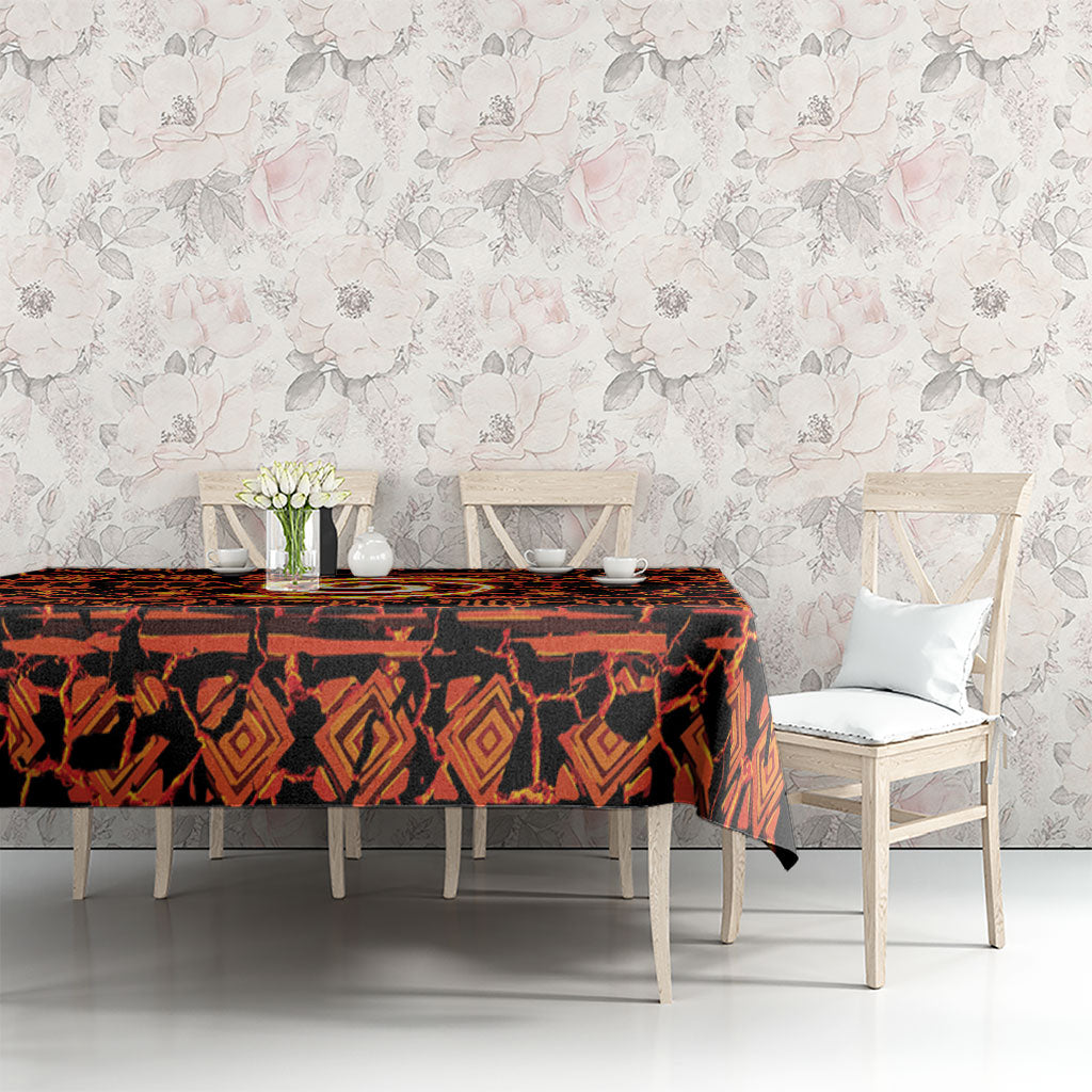 Polynesia Lava Monster Cosplay Tablecloth Fiery Glowing Volcano Crack Pattern