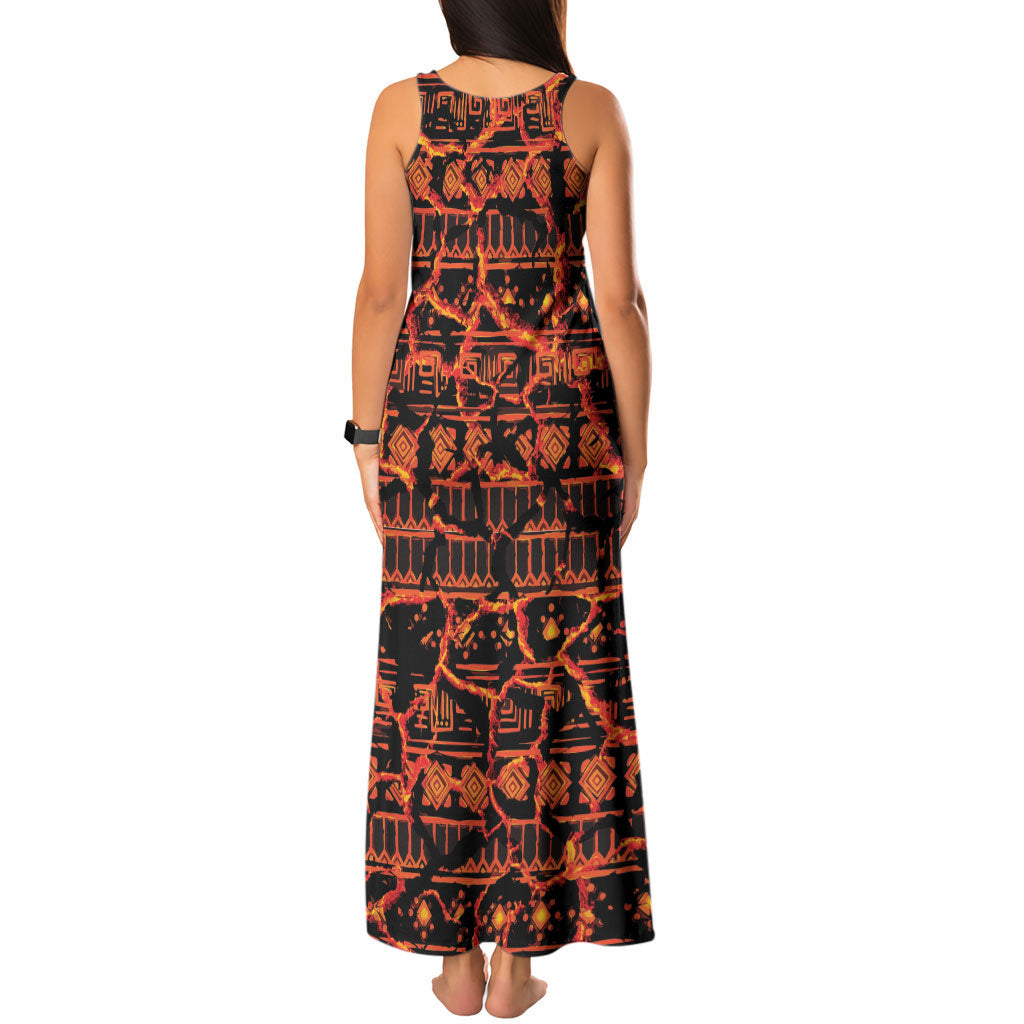 Polynesia Lava Monster Cosplay Tank Maxi Dress Fiery Glowing Volcano Crack Pattern
